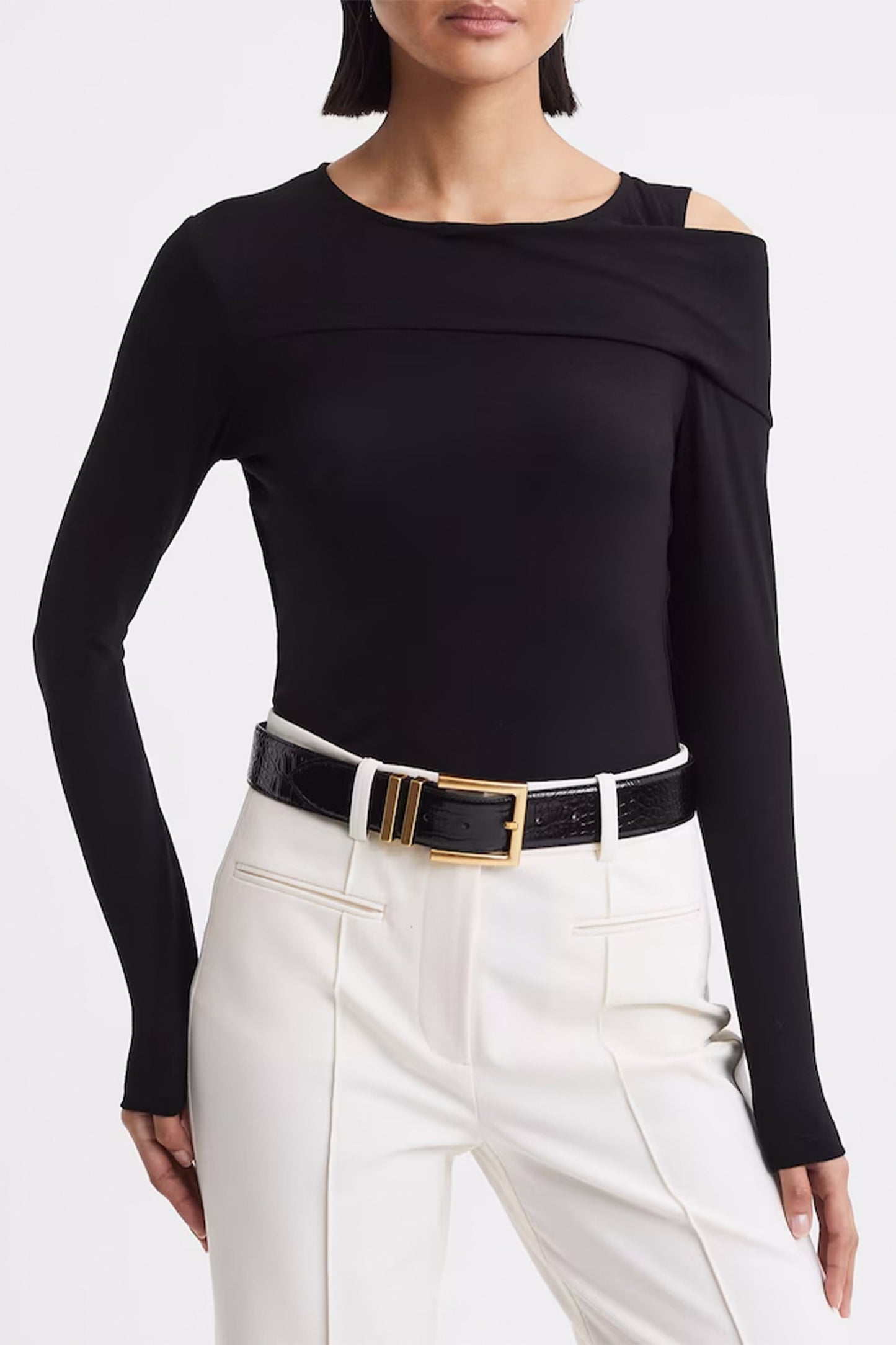 Patent Leather Crocodile Design Belt in Black
