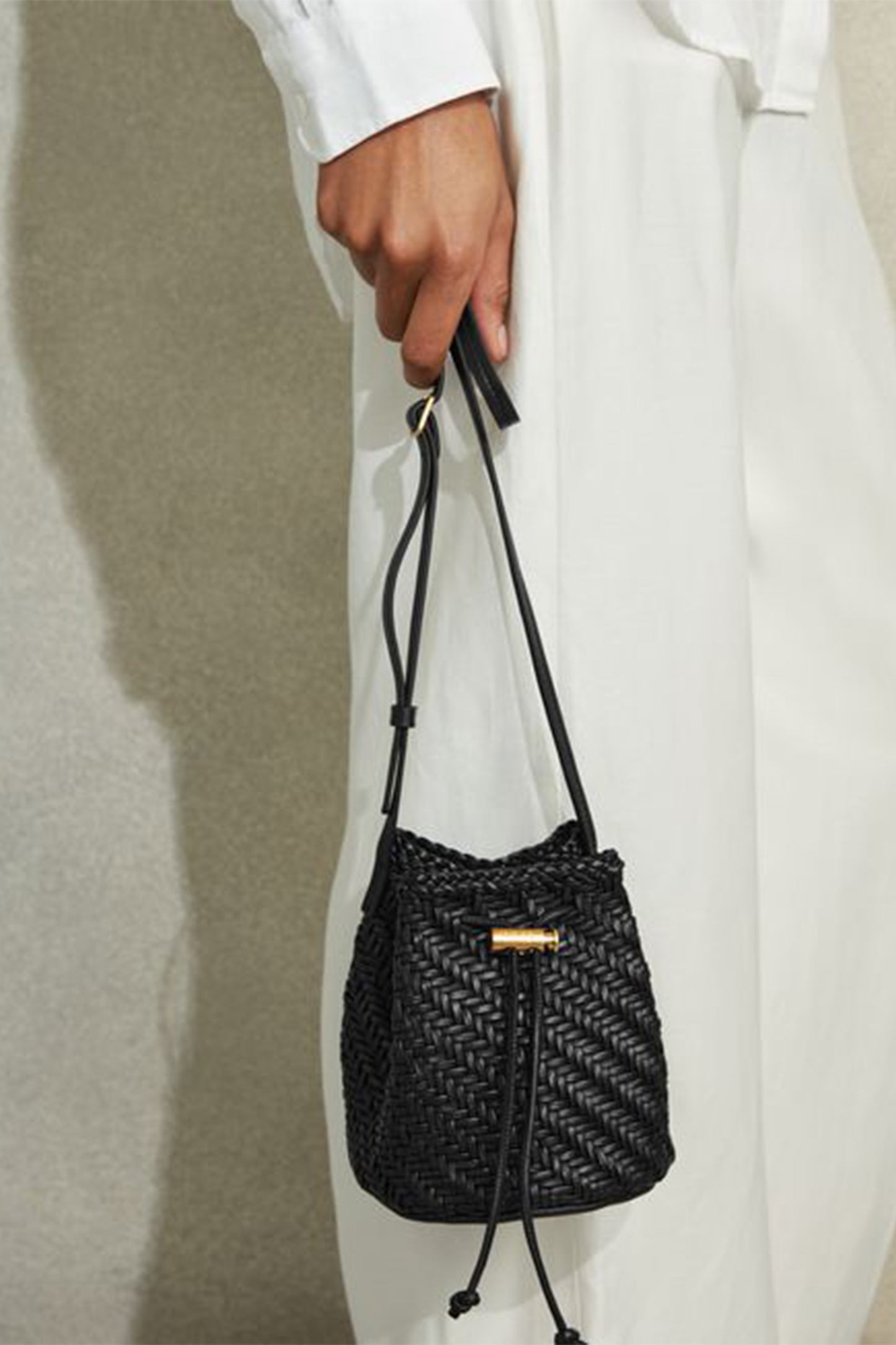 Berti Woven Leather Bucket Bag