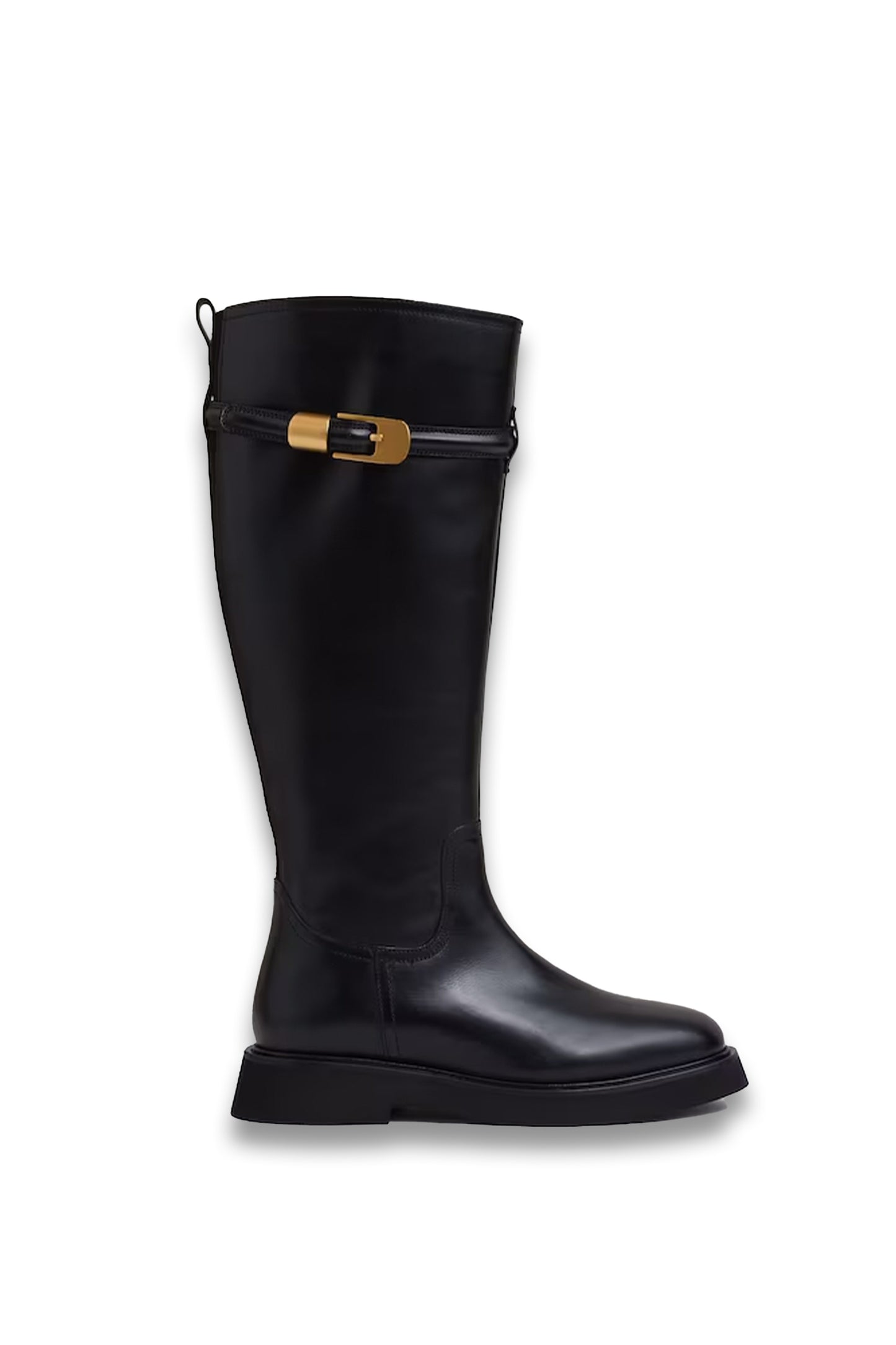 Briony Leather Buckled Knee-High Boots in Black