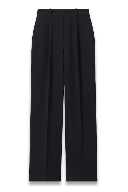 Eden Elasticated-Waist Wide-Leg Twill Trousers in Navy