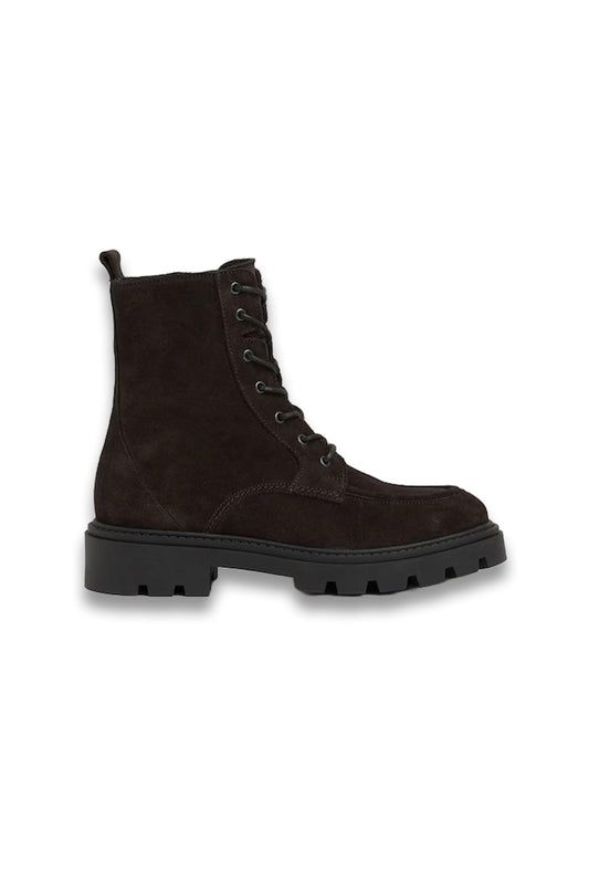 Leather Lace-Up Boots in Chocolate