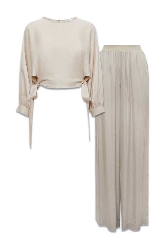 Imogen Blouson Style Cropped Blouse and Wide Leg Trousers