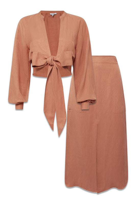 Axelle Tie Front Cropped Blouse and High Rise Skirt