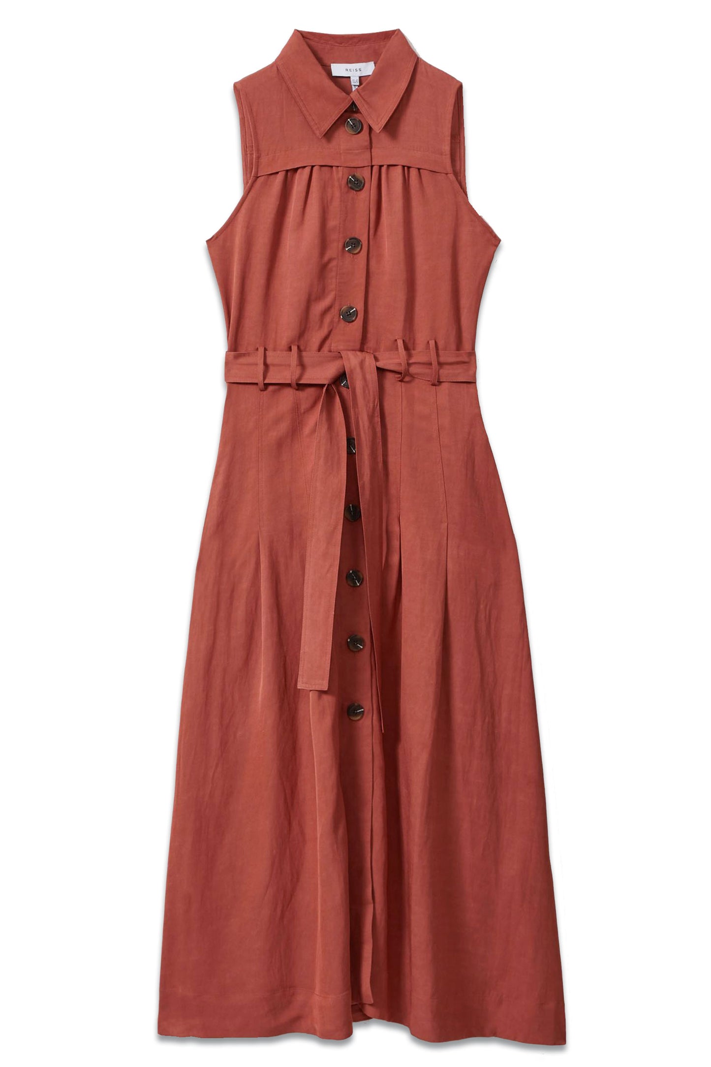 Viscose-linen Belted Midi Dress