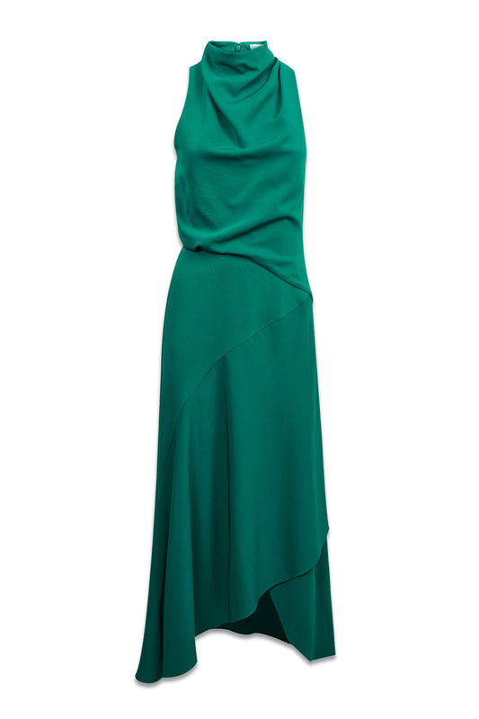 High Neck Draped Midi Dress