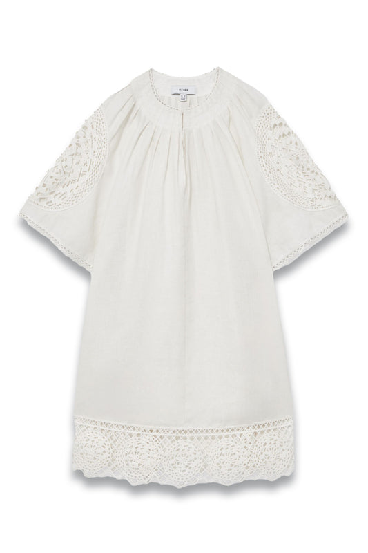 Carina Linen Embroidered Shift Dress In Ivory