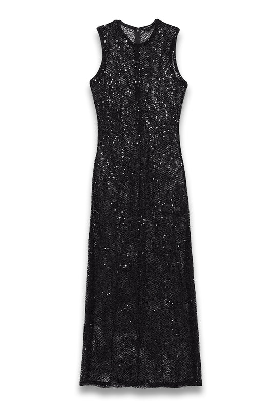 Women's Black Sequin Crochet Beach Cover-Up Dress