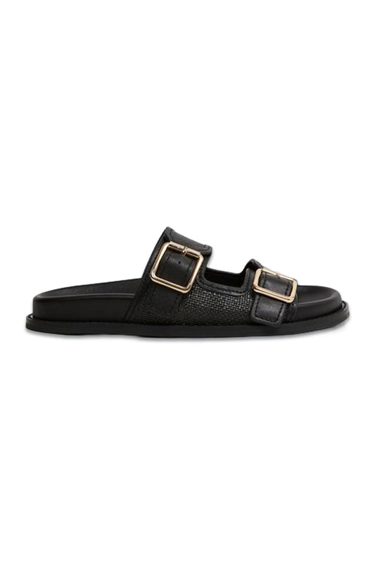 Ezra Raffia Natural Leather Sliders