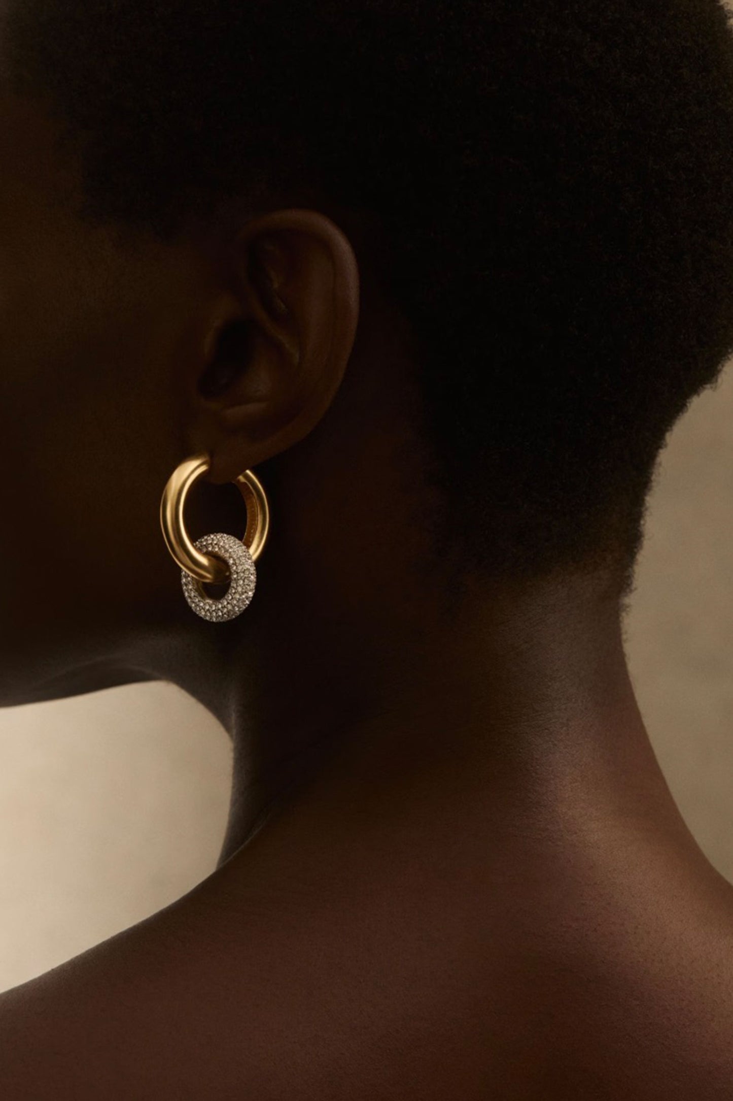 Amber Pavé Link Hoop Earrings in Gold Tone