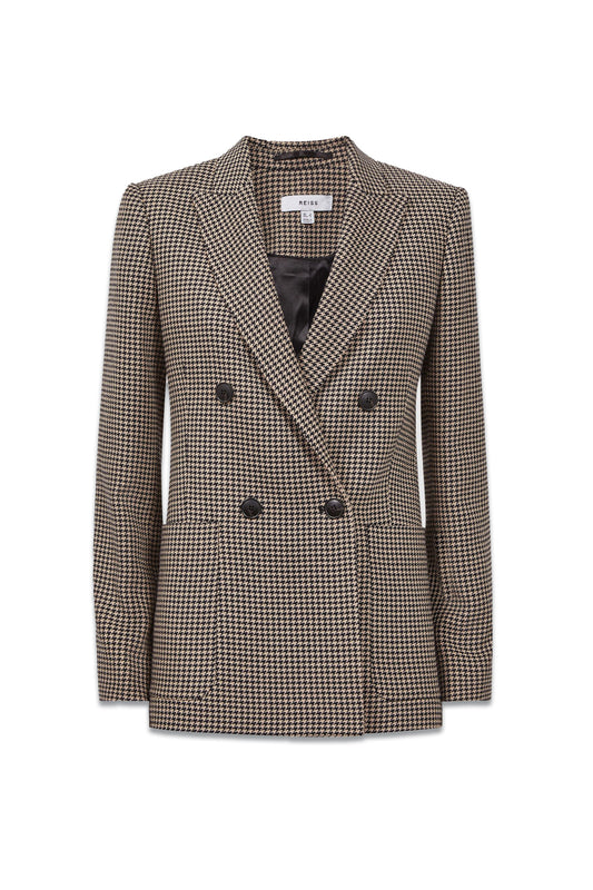 Ella Double Breasted Wool Dogtooth Blazer