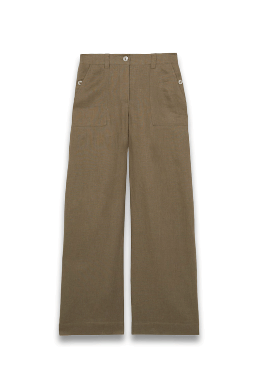 Ashby Linen Wide Leg Trousers in Khaki