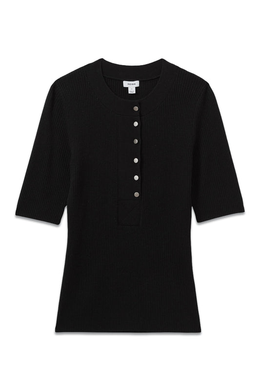 Emily Wool Blend Button Detail T-Shirt