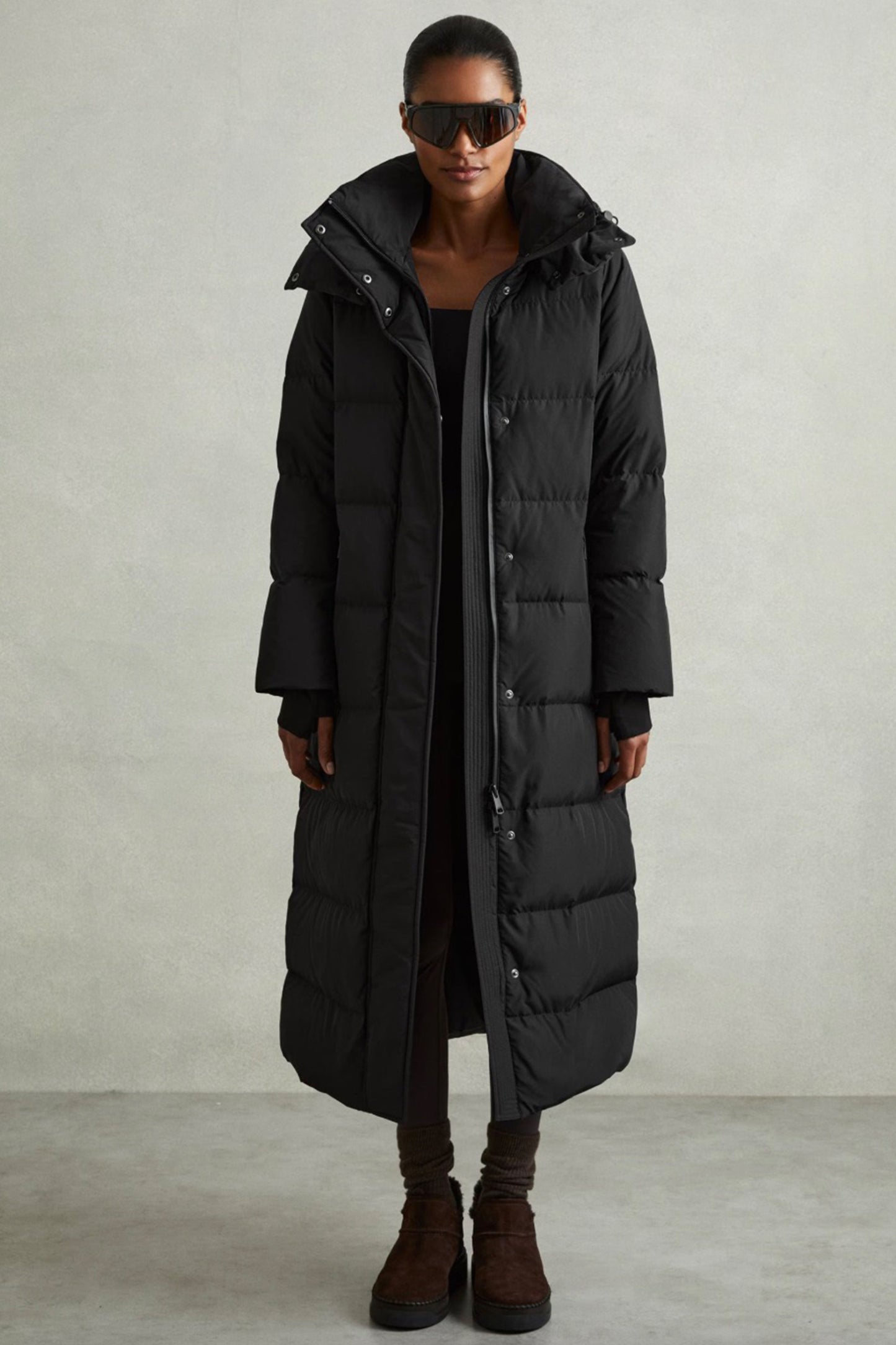 Dalby Longline Hooded Puffer Coat in Black