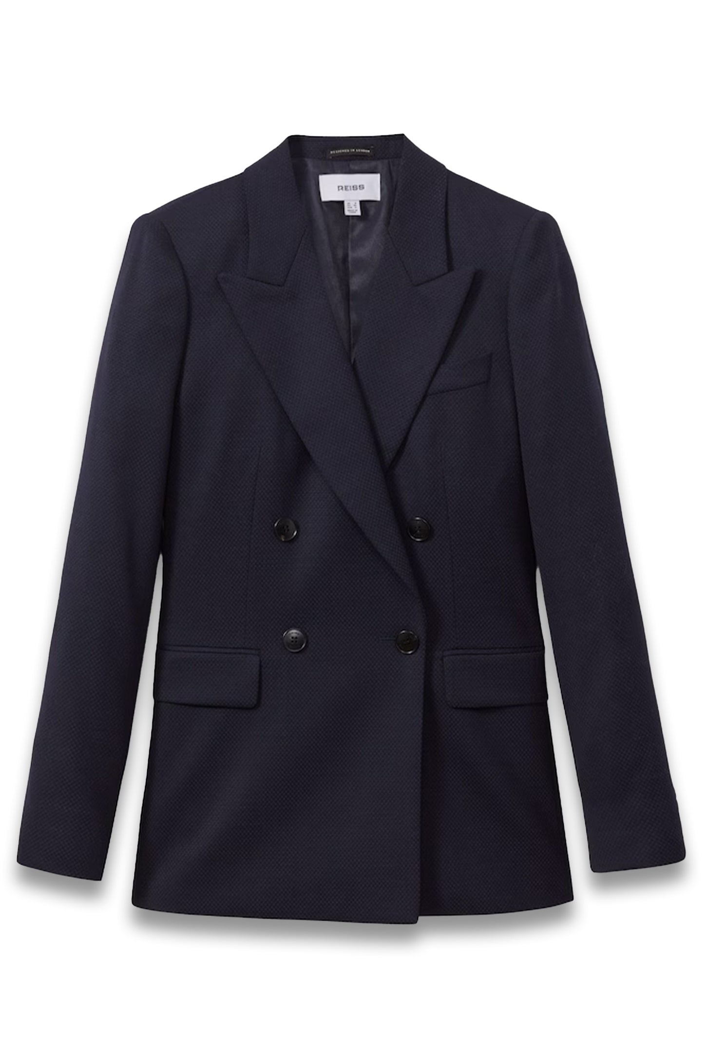 Hallie Textured Double Breasted Suit Blazer in Navy