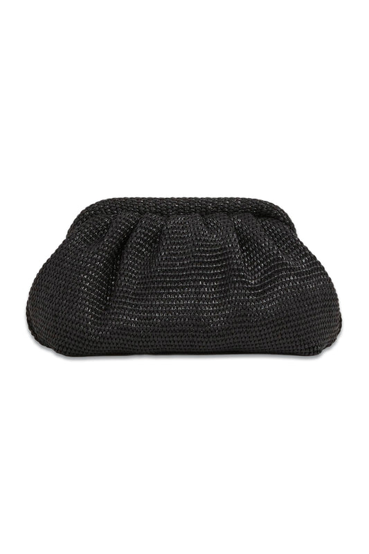 Gia Raffia Clutch Bag In Black