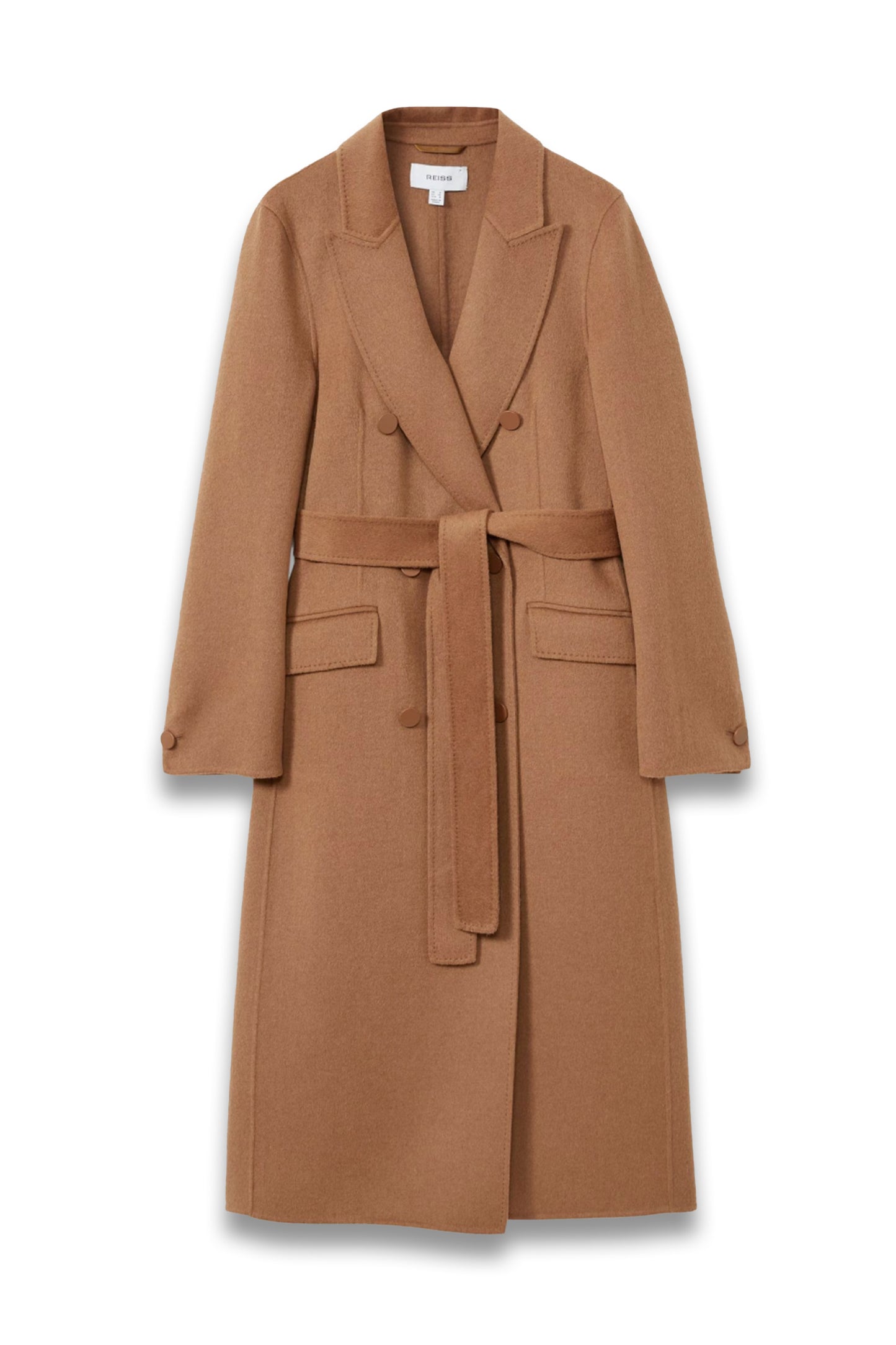 Maeve Wool Blend Double Breasted Blindseam Trench Coat in Toffee