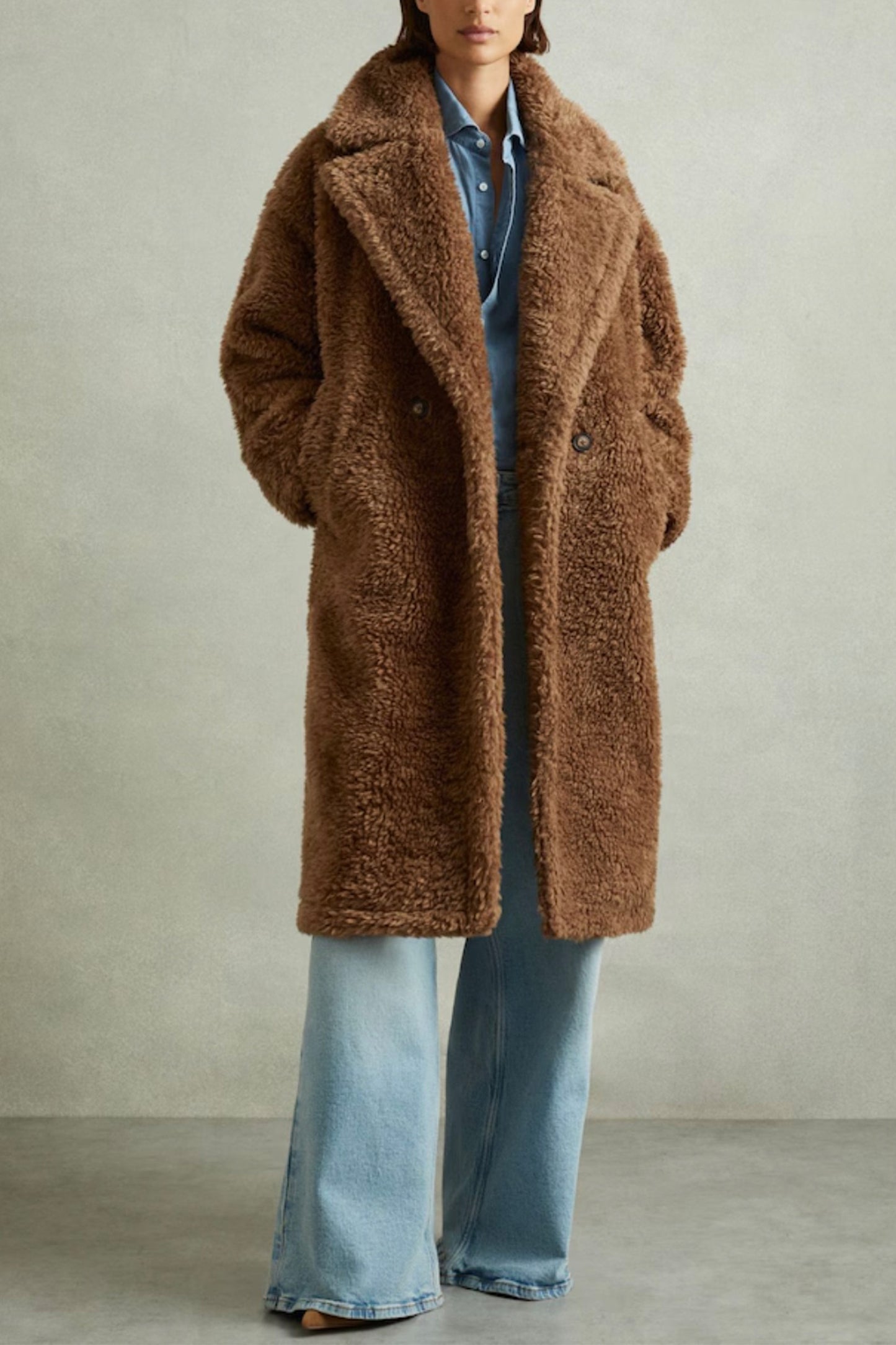 Teddy Coat with Wool in Brown