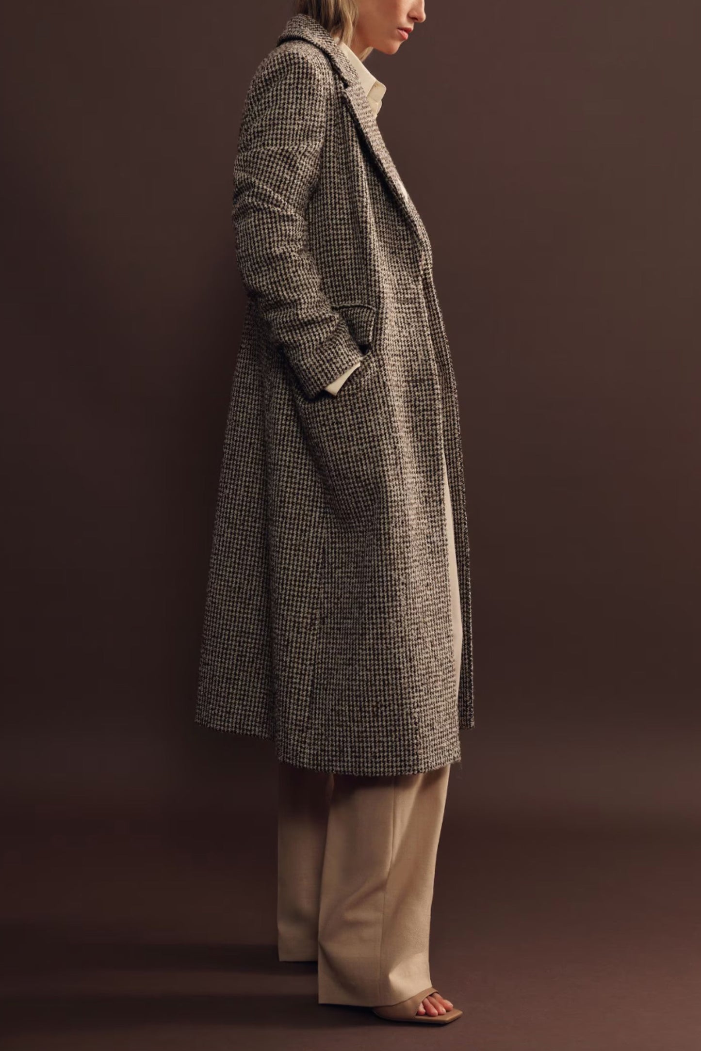 Wool-Blend Houndstooth-Check Coat