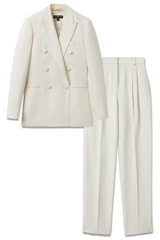 Sienna Atelier Italian Double Breasted Textured Suit: Blazer & Trousers With Silk