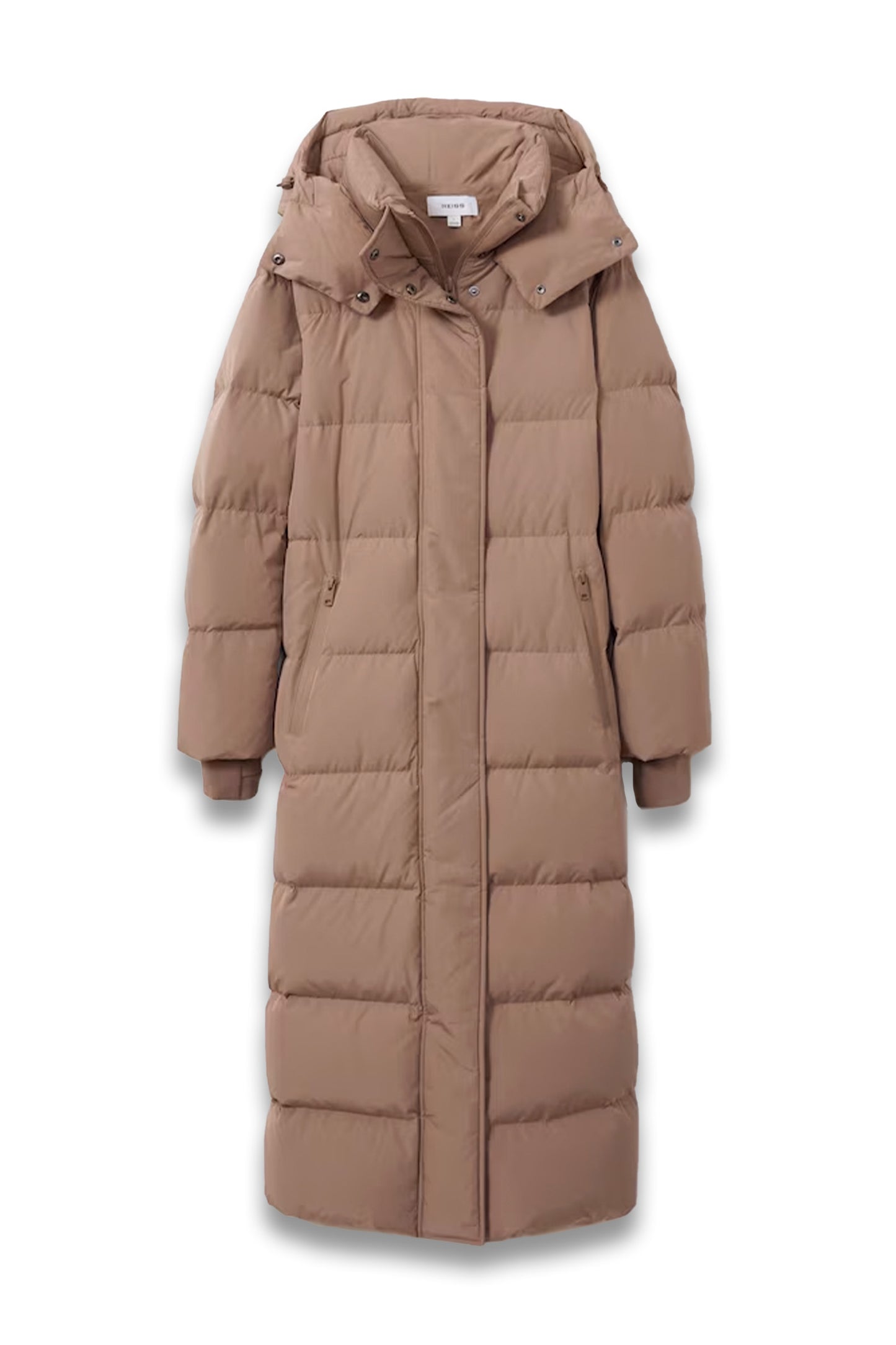 Petite Longline Hooded Puffer Coat in Mink Neutral