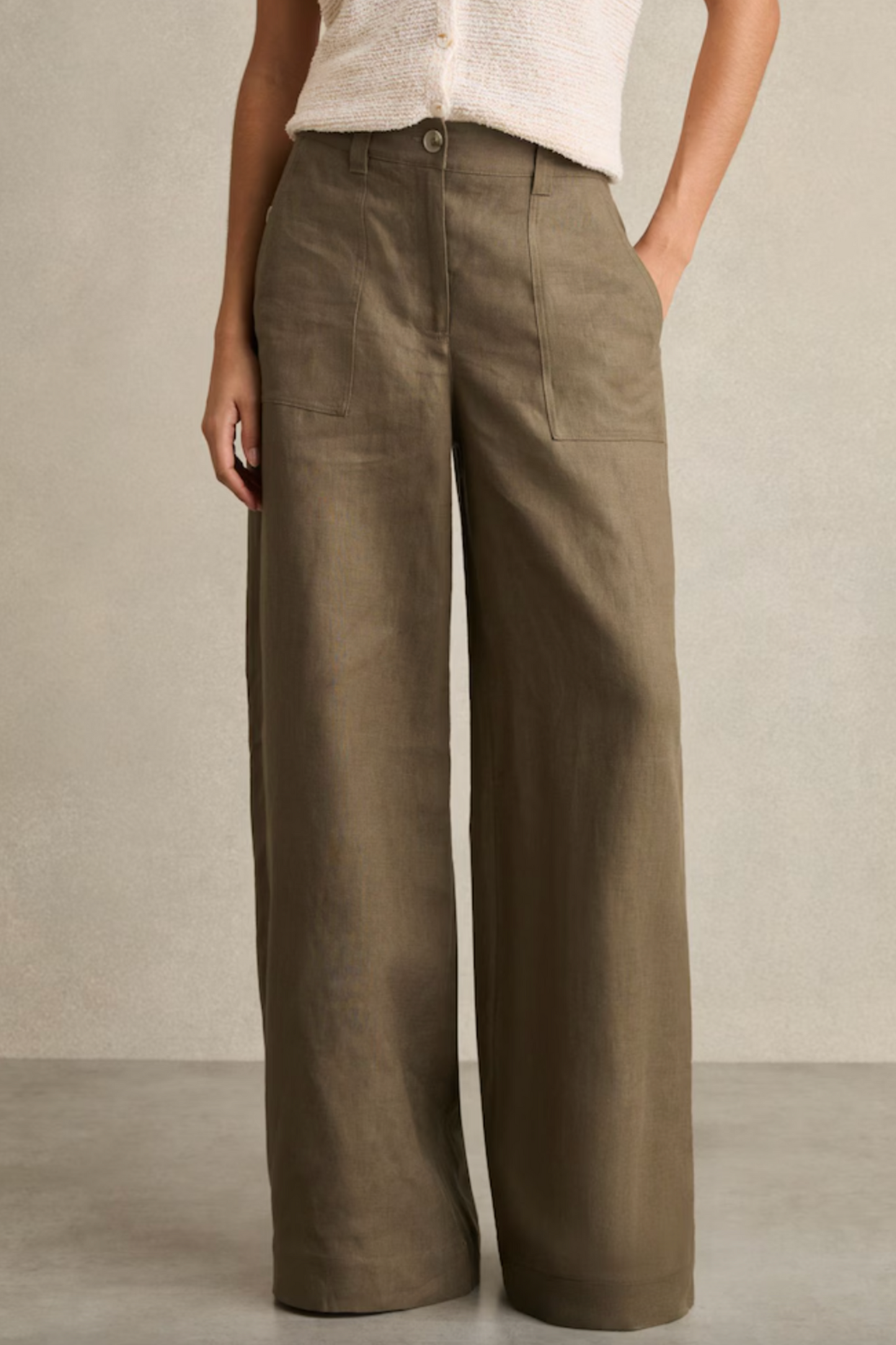 Ashby Linen Wide Leg Trousers in Khaki