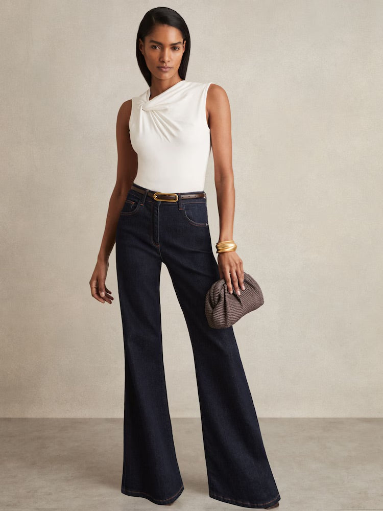 Bonnie Mid-Rise Flared Jeans In Dark Blue
