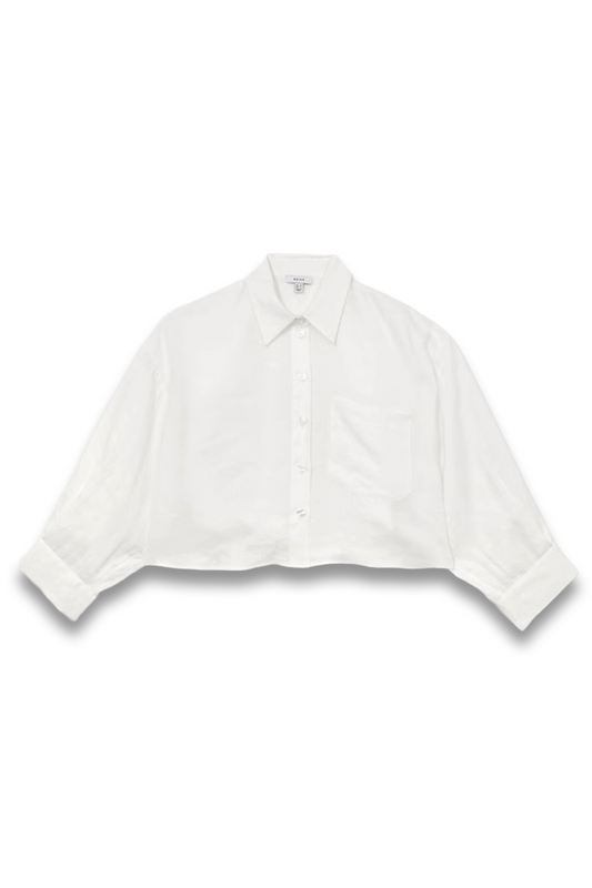 Solena Linen Oversize Cropped Shirt in White