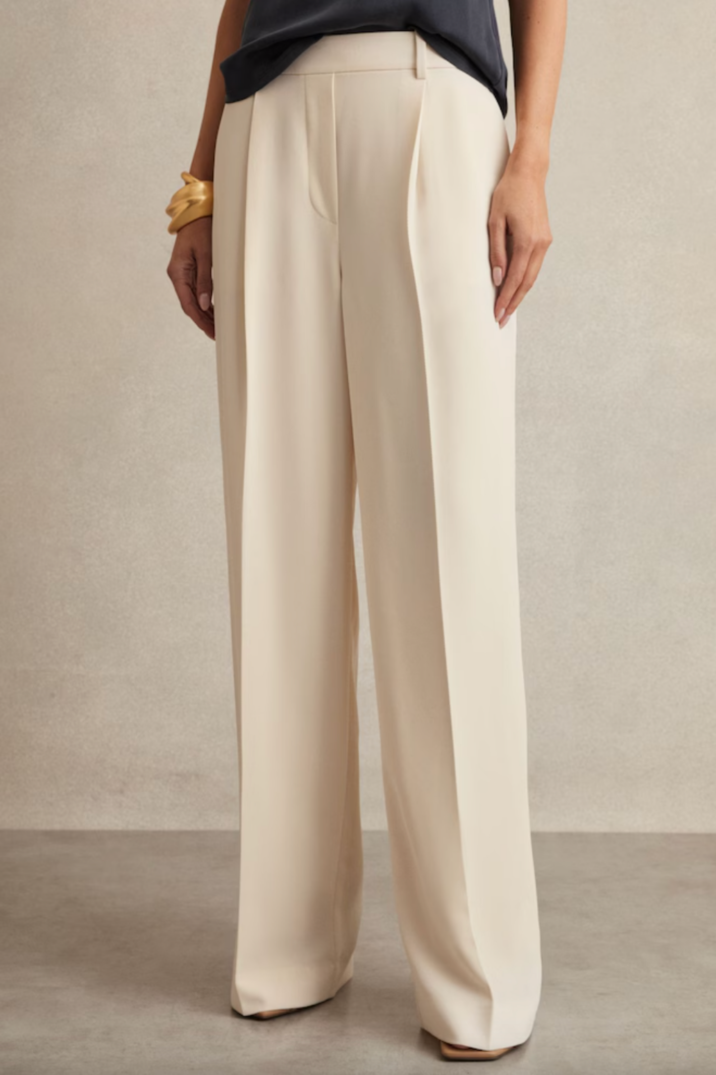 Eden Elasticated-Waist Wide-Leg Twill Trousers in Cream