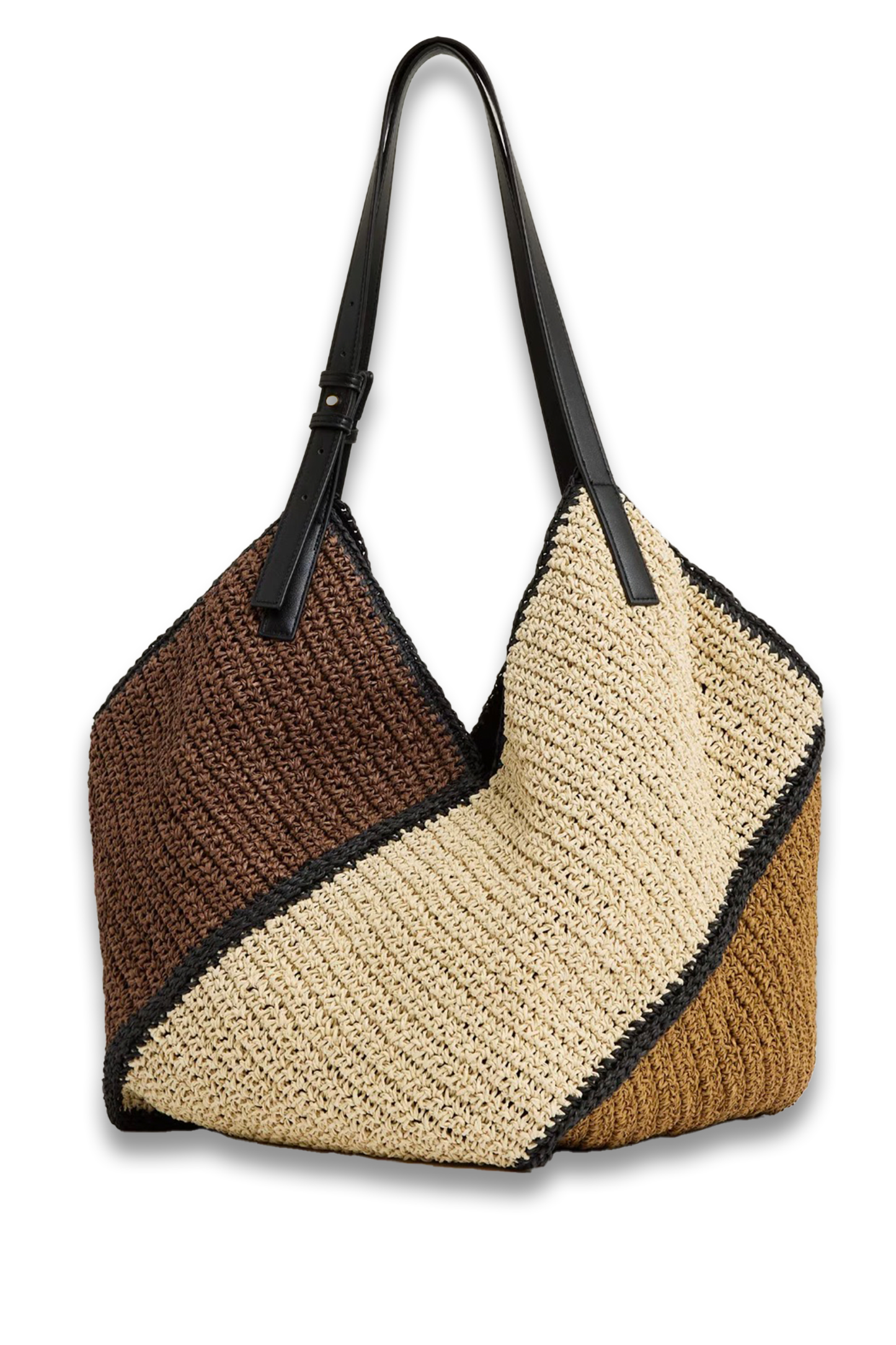 Farrah Raffia Colour-Block Tote Bag In Tan