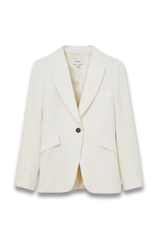 Millie Single-Breasted Peak-Lapel Tailored Blazer in Cream