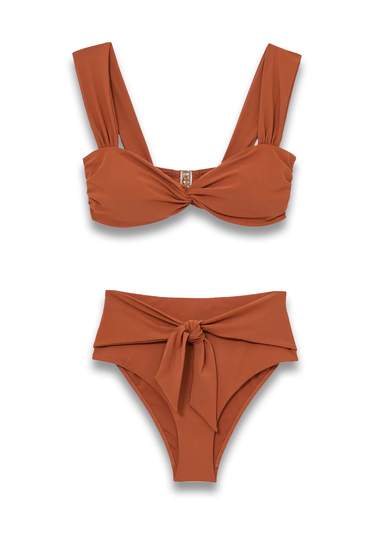 Twist Front Bikini Top and Bottom in Brown
