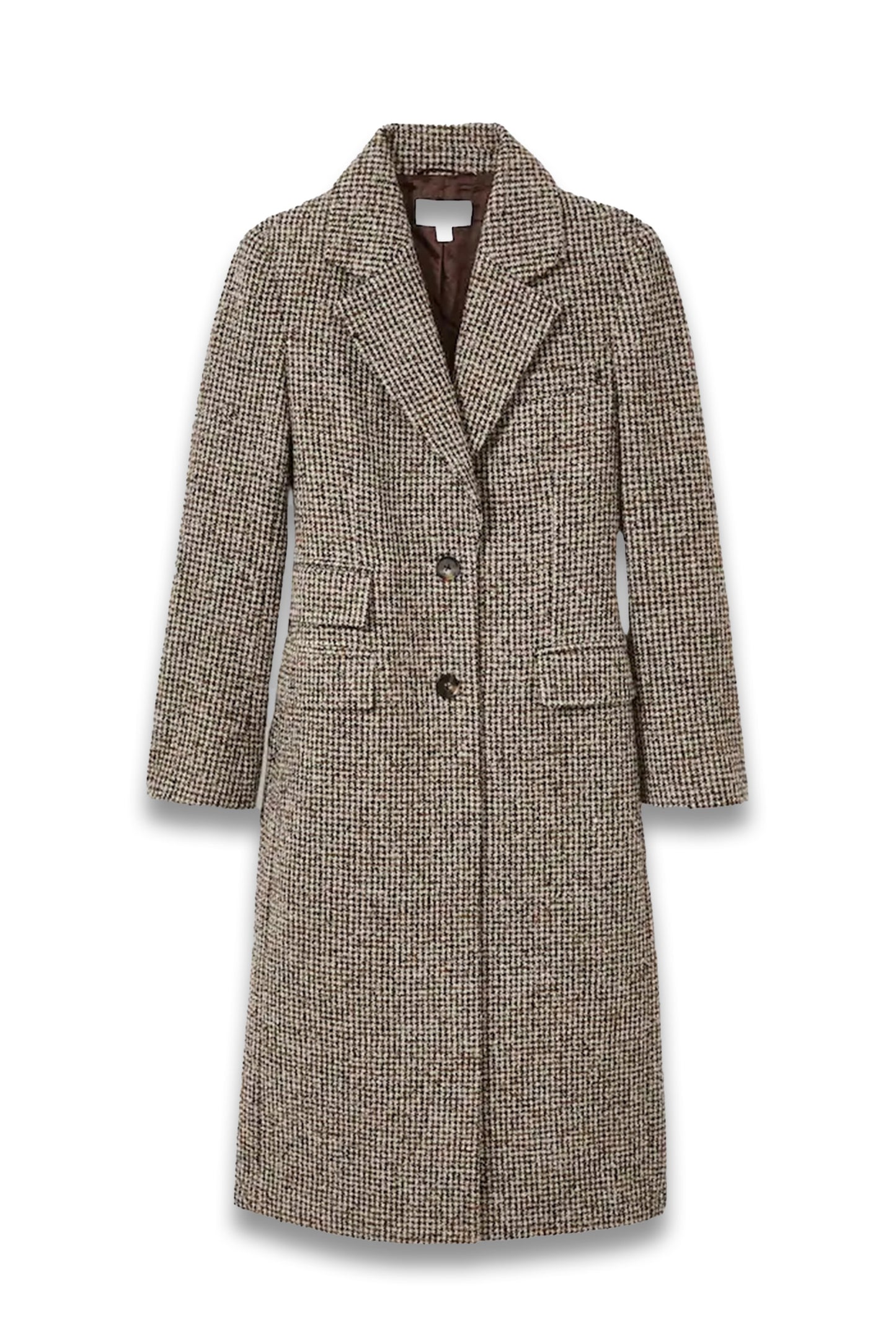 Kai Wool-Blend Houndstooth-Check Coat in Brown Check