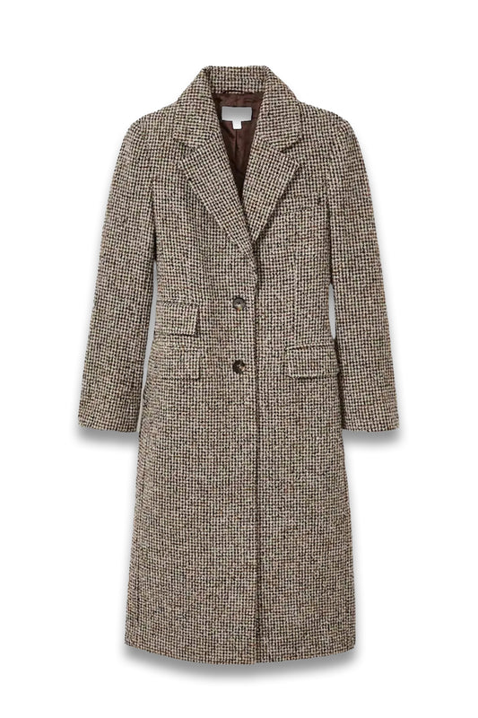 Kai Wool-Blend Houndstooth-Check Coat in Brown Check