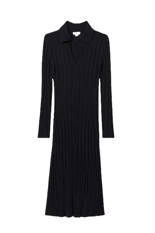 Knitted Open Collar Midi Dress