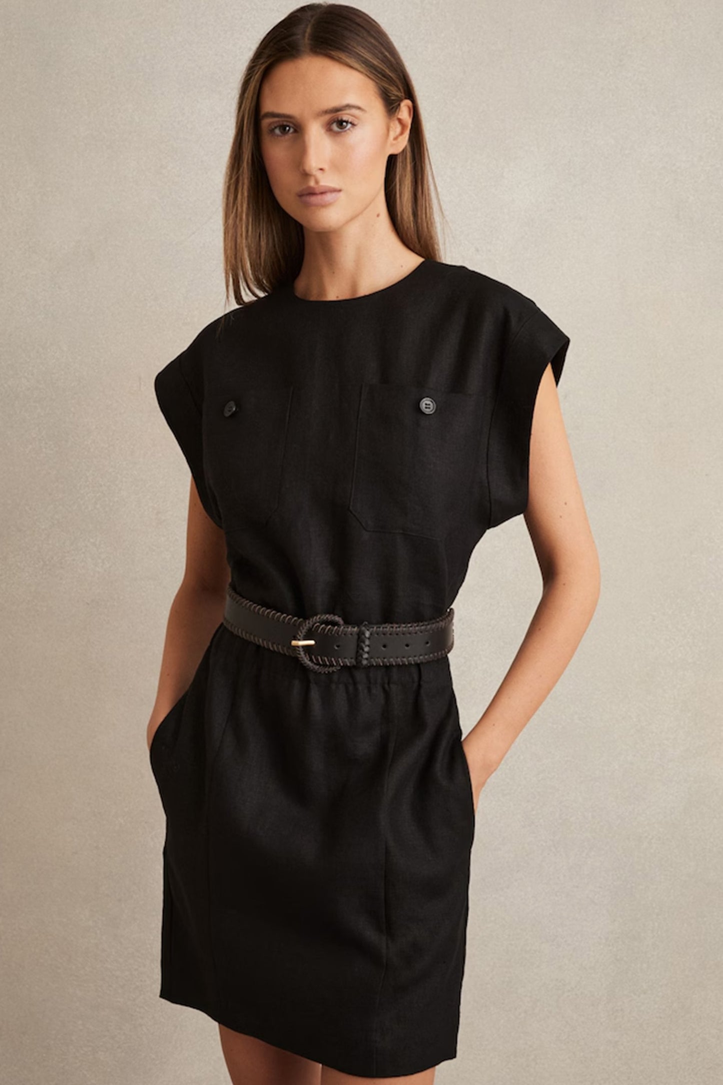 Linen Short Sleeve Mini Dress