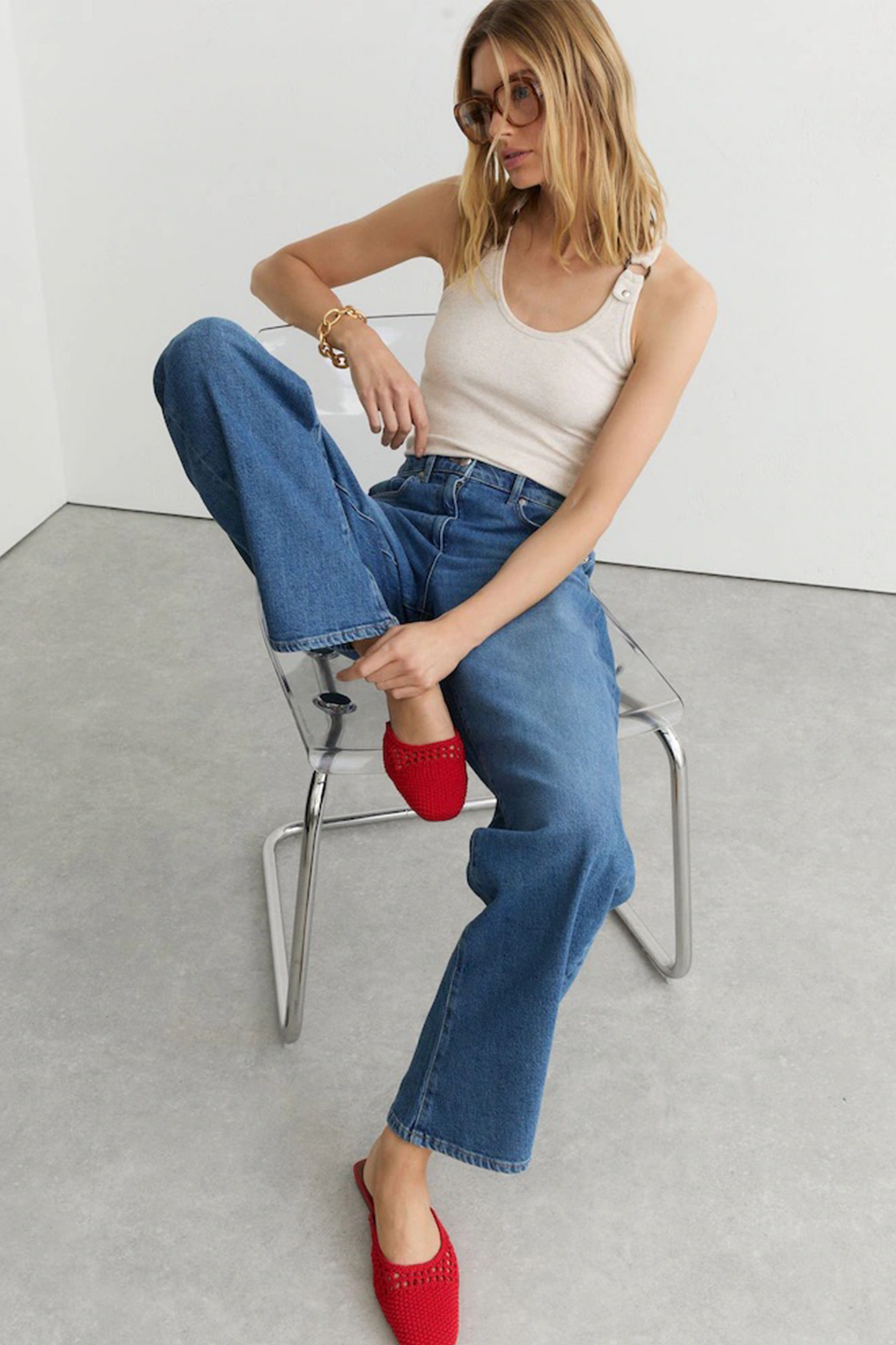 Marta Woven Slip-On Mules in Red