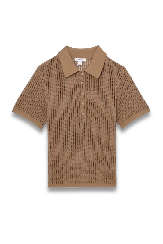 Cotton-Blend Open-Knit Polo Shirt In Tan
