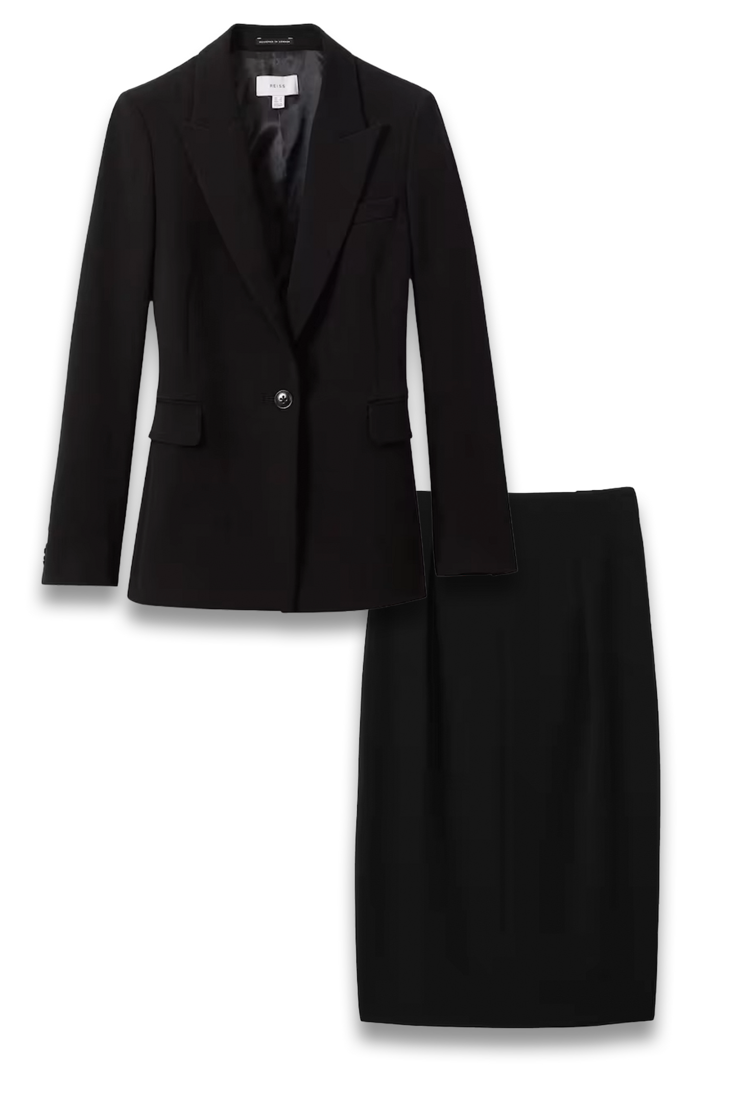 Gabi Petite Tailored Single Breasted Suit Blazer in Black and Gabi Petite Tailored Midi Suit Skirt in Black