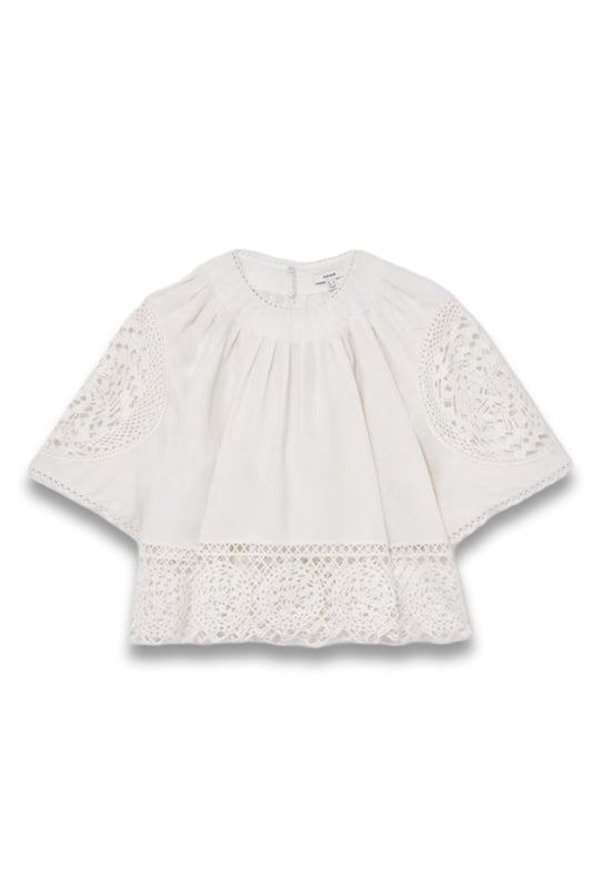 Linen Embroidered Swing Top in Ivory
