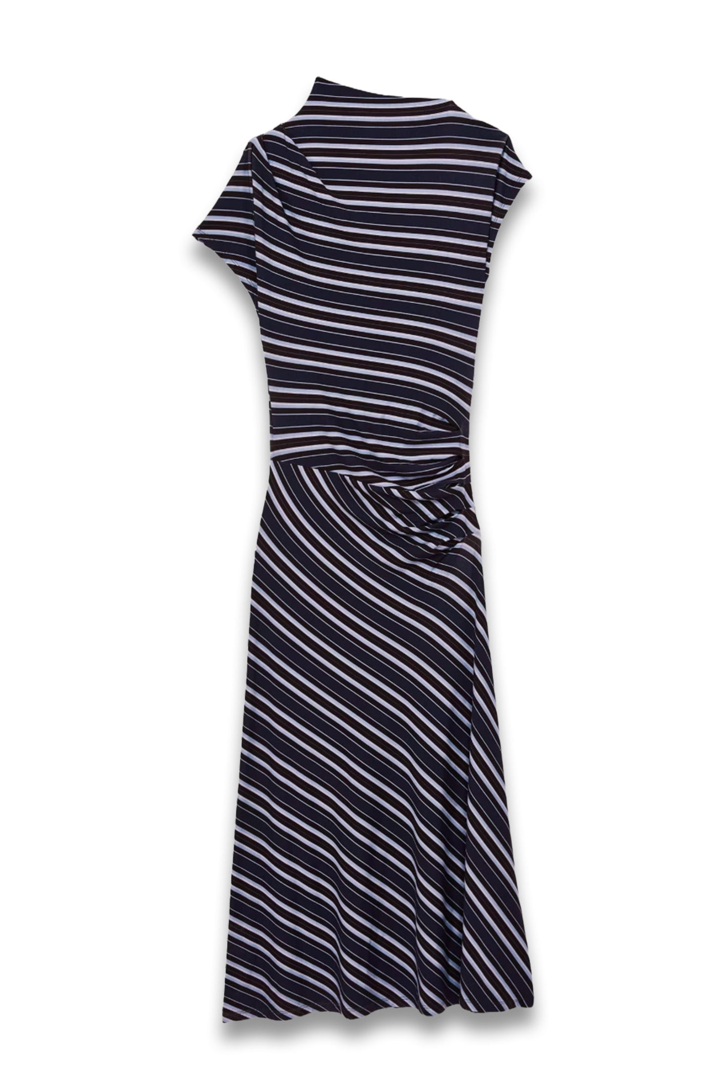 Petite Stripe-Print Draped Midi Dress in Blue