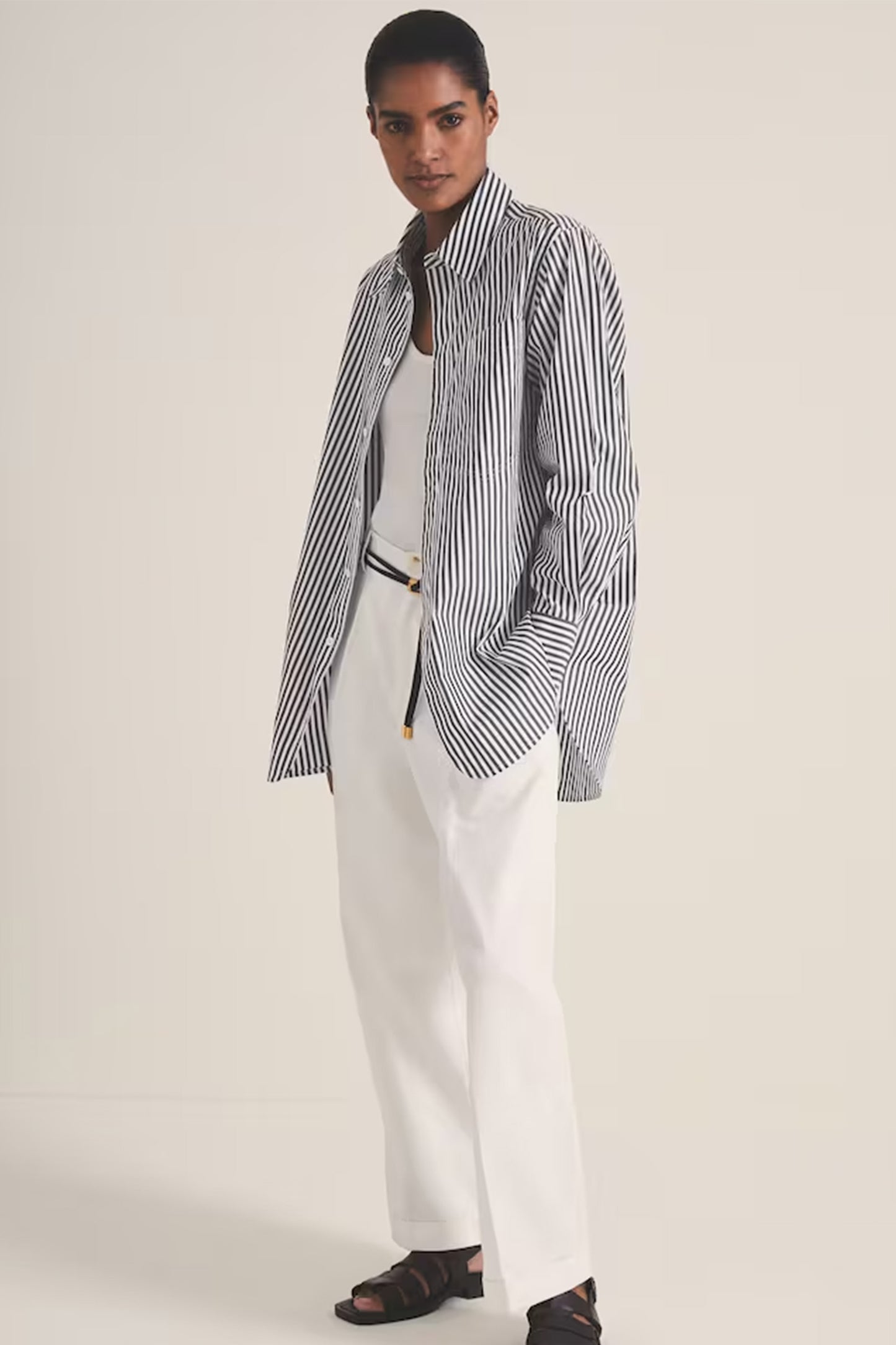 Les 100 Ciels Stripe Shirt in White/Navy
