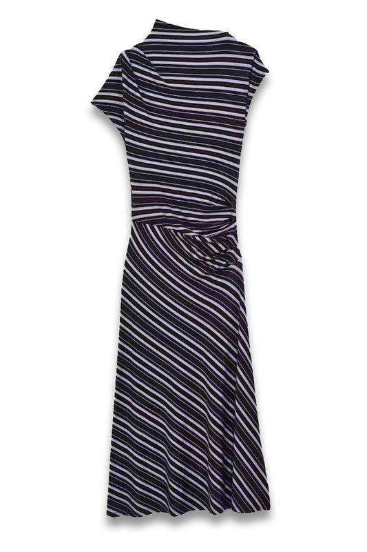 Stripe-Print Draped Midi Dress In Blue