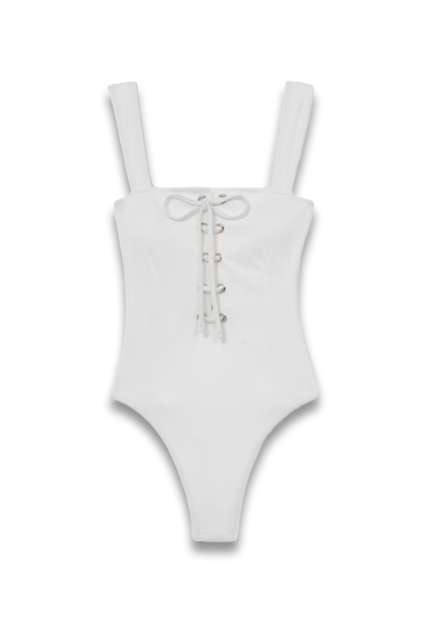 Fabienne Ribbed Lace-up Swimsuit in White
