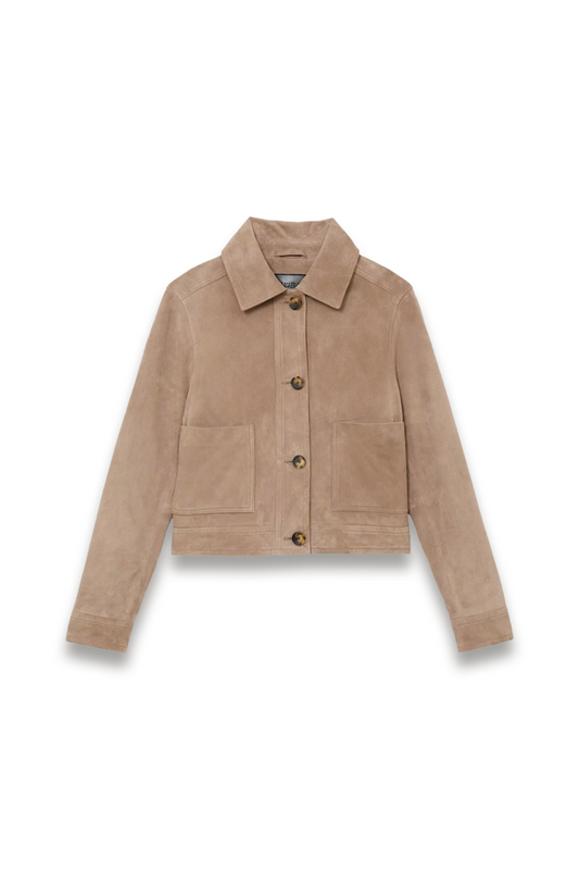 Suede Cropped Trucker Jacket in Neutral