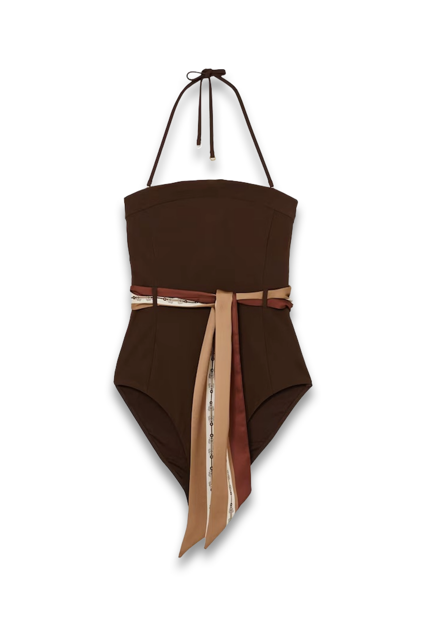 Bandeau Scarf-tie Swimsuit in Chocolate Brown