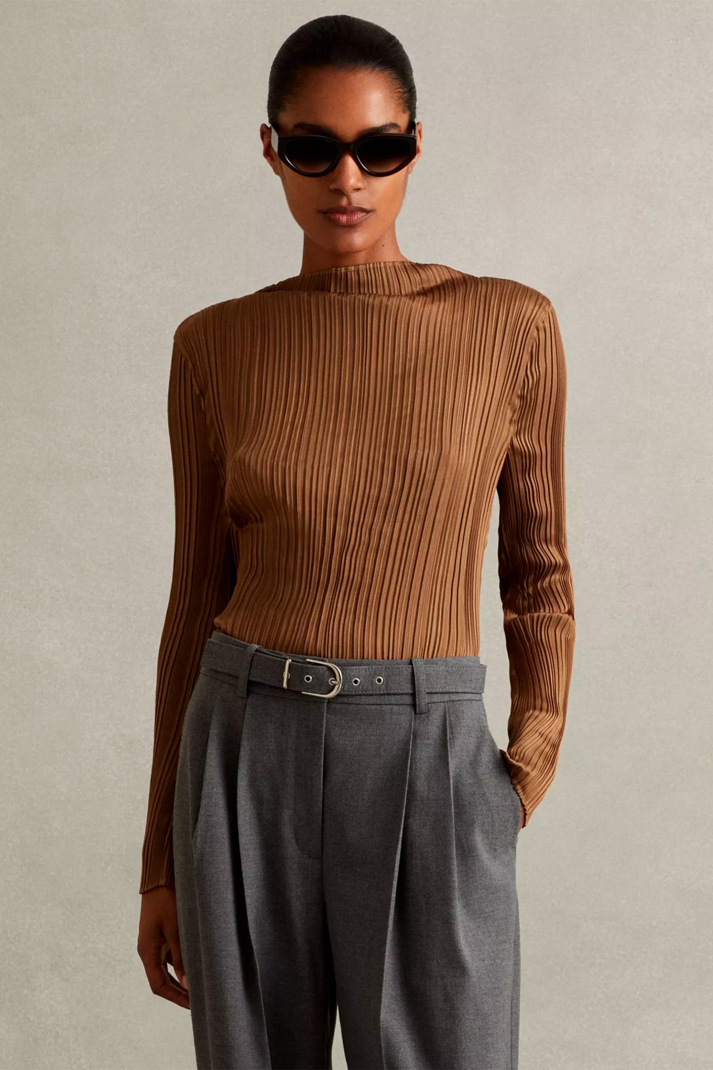 Ember High Neck Plisse Top in Gold