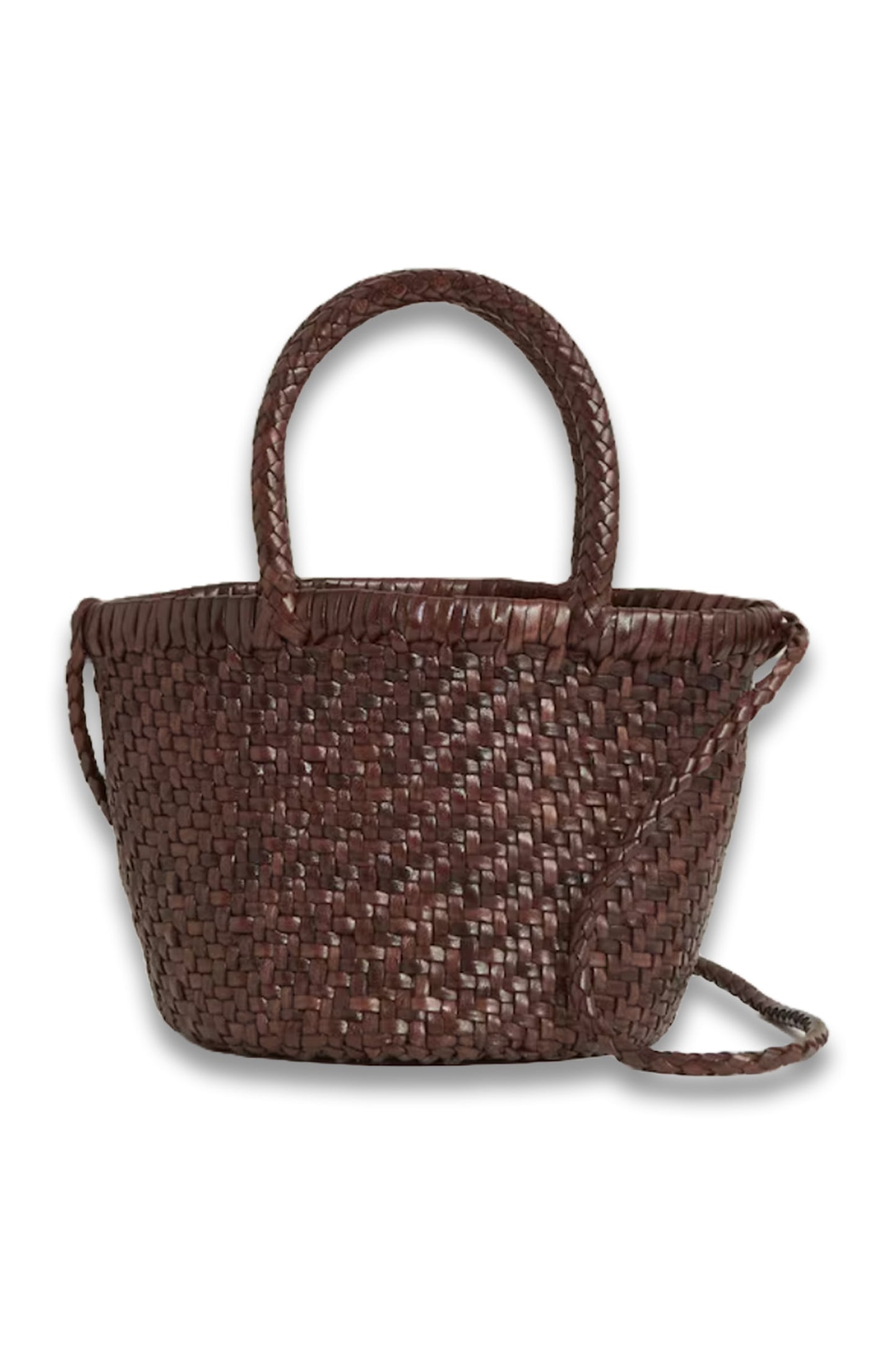 Nia Leather Woven Mini Tote Bag in Chocolate
