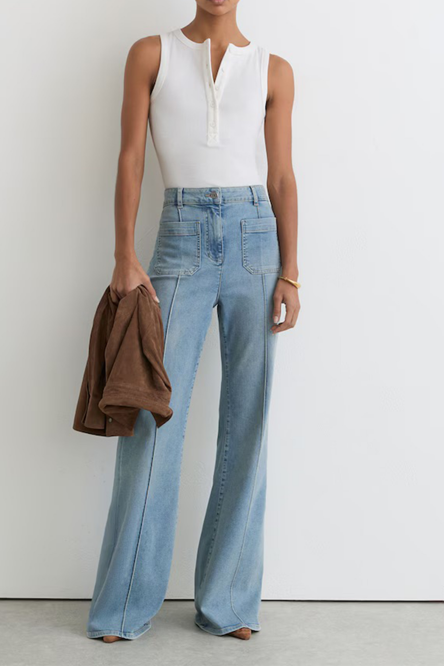 Stretch-cotton Ribbed Henley Vest in White