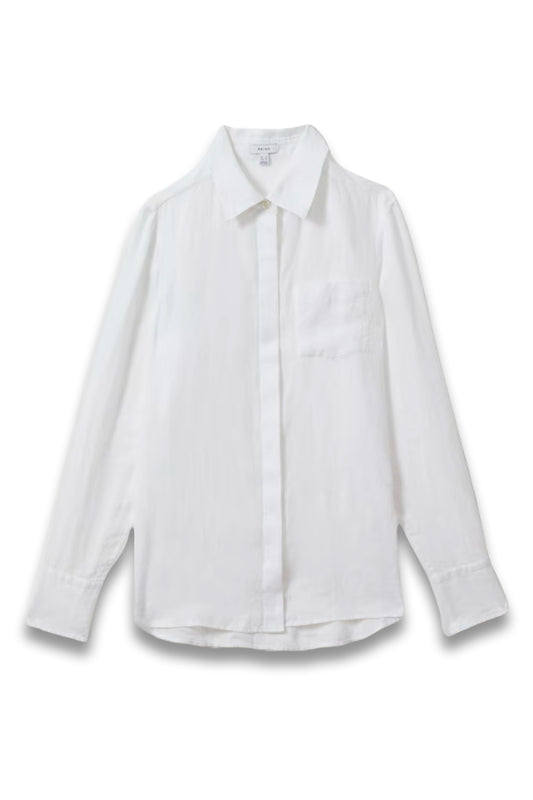 Linen Button-Through Shirt in White
