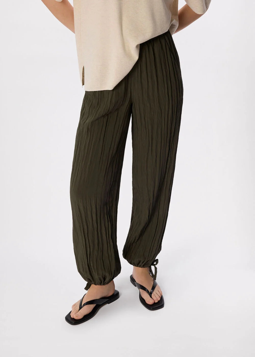 Khaki Relaxed Tie-hem Trouser